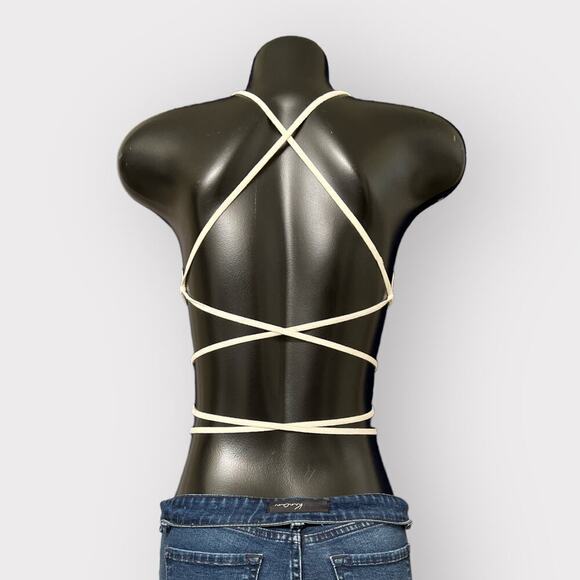 Free People Triangle Crop Bikini Top M L Linen Cotton Summer Shirt Festival Rave - Picture 5 of 10